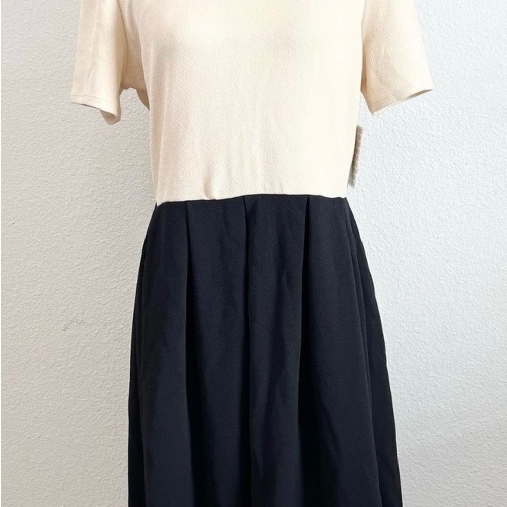 LuLaroe Amelia Ivory Black Color block Stretch Fit & Flare Dress Pockets
